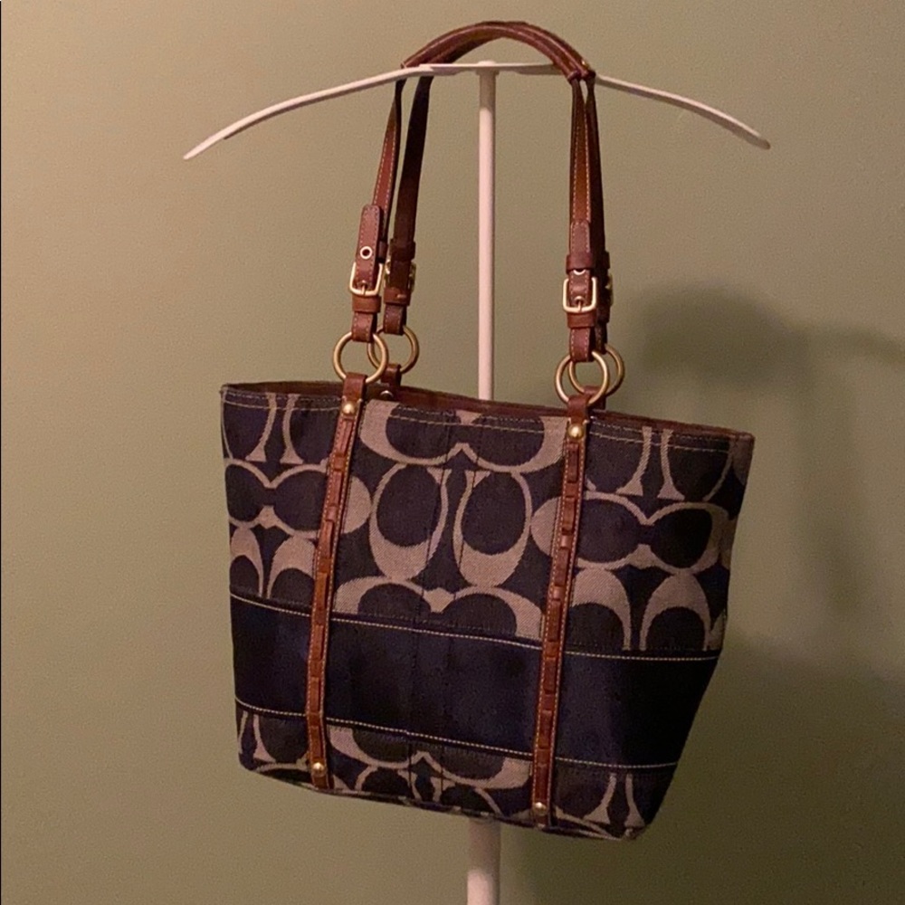 Coach Denim Signature Stripe Tote